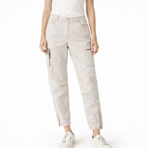 Charlie B Cargo Utility Pants Beige Ankle Zip Stretch Cotton Women 14